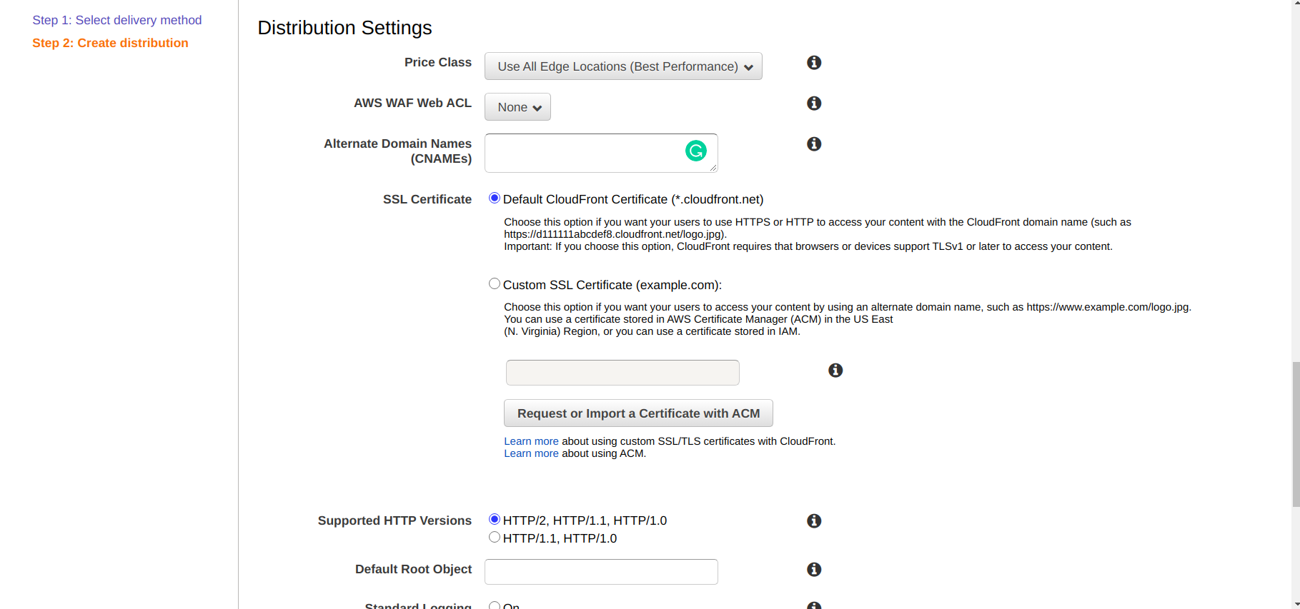 CDN distribution settings