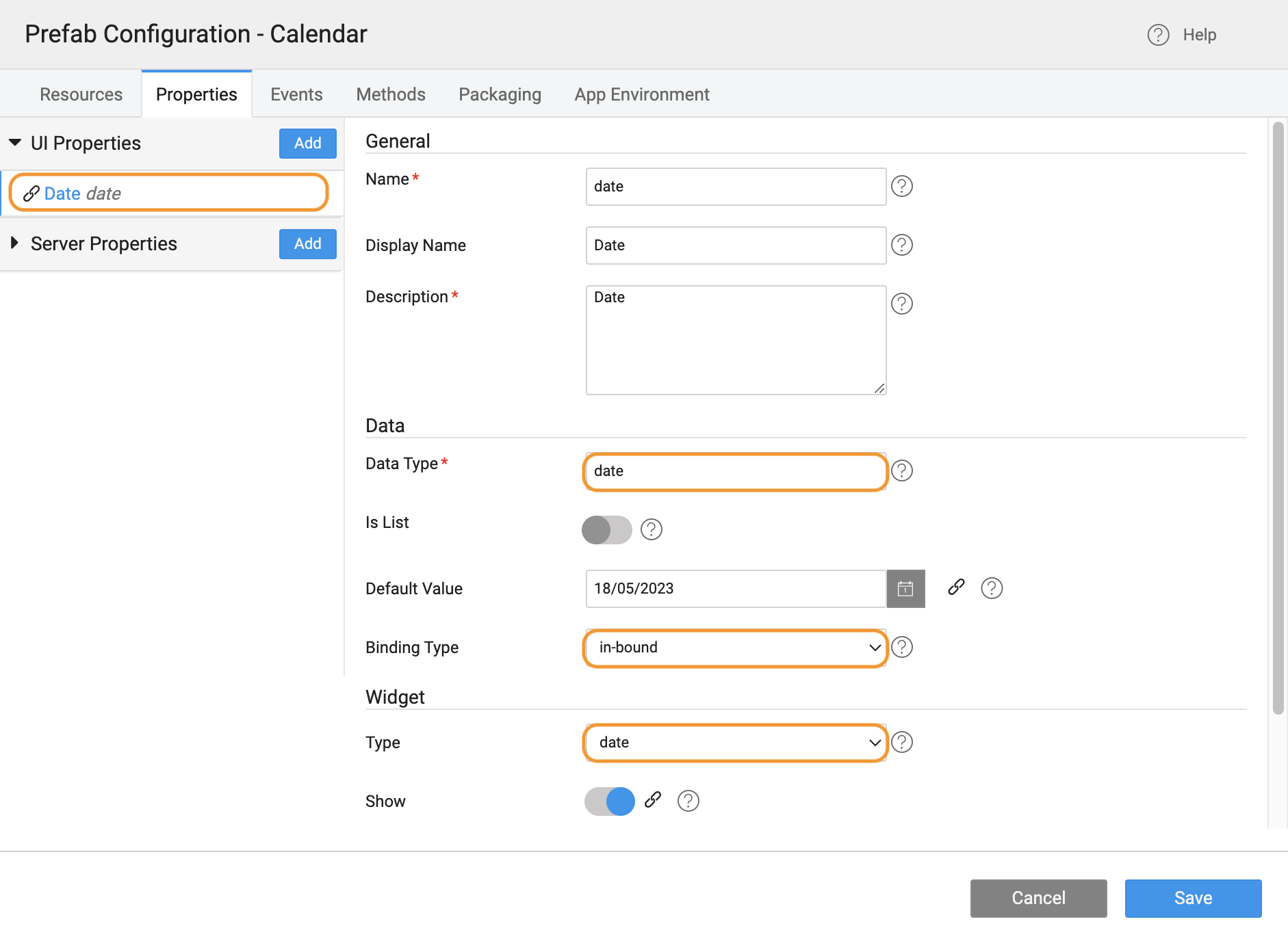 Custom Widget Prefab Properties