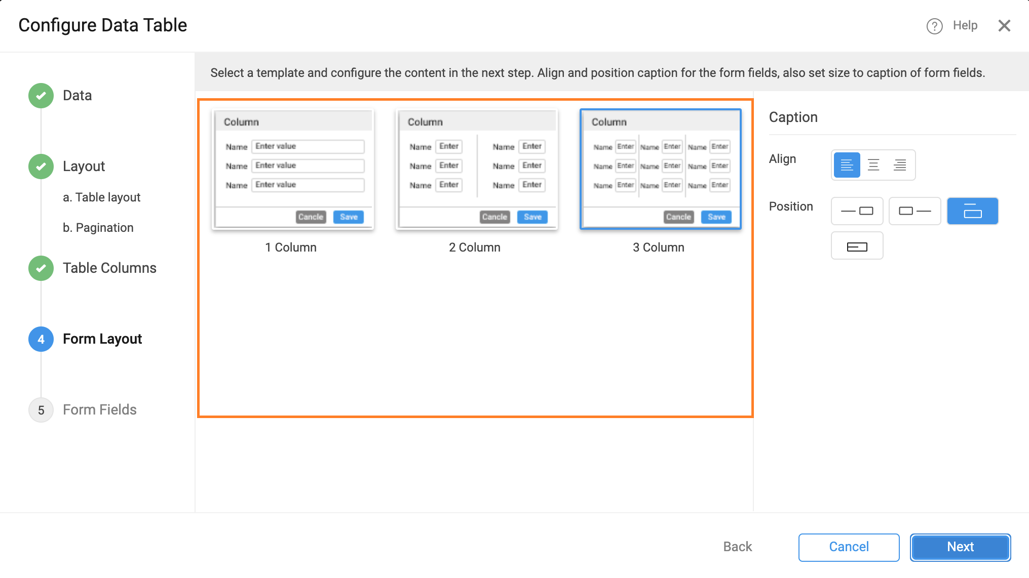 Data Table Configure Dialog Background