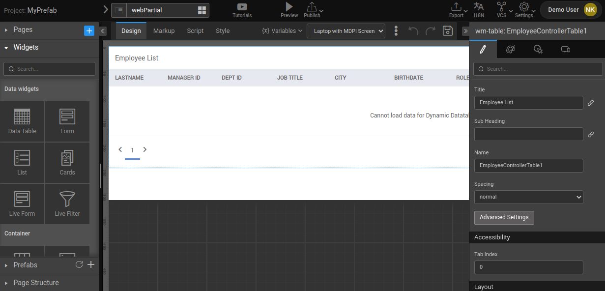 WebPartialDataTable